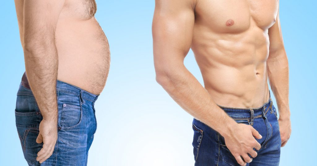 Mann vor und nach Fettabbau mit gleichzeitigem Muskelaufbau